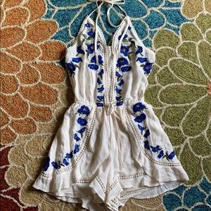 American Eagle Embroidered Ruffle Romper